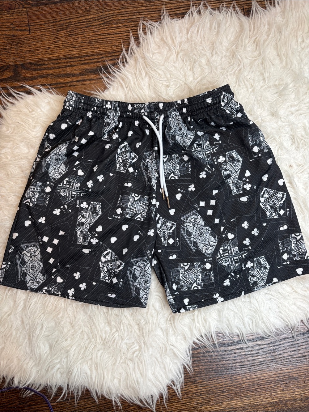 Drip Shop Youth XL Playing Cards Athletic Mesh Shorts Black White EUC
